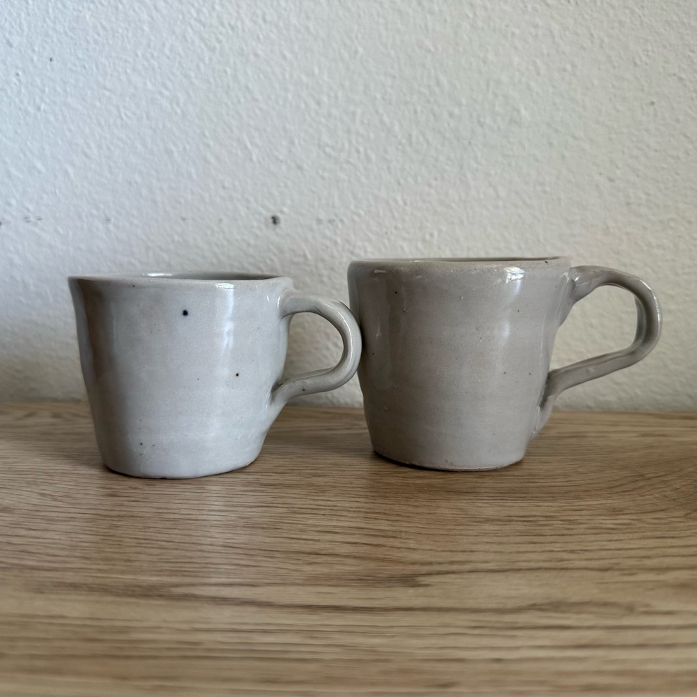 Handmade Art Pottery Mugs Gray Glaze Mismatched Size Rustic Cups Cottagecore RT - Picture 2 of 11